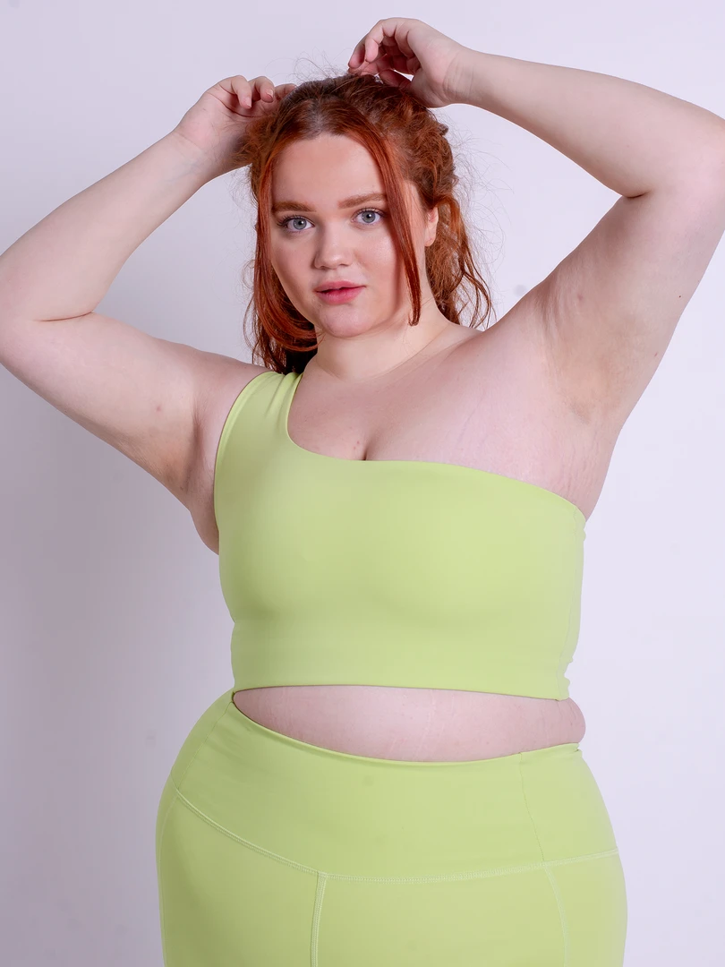 EASEDK01 Girlfriend Collective Bianca One Shoulder Bra - Key Lime 3 EASEDK01 Girlfriend Collective Bianca One Shoulder Bra - Key Lime
