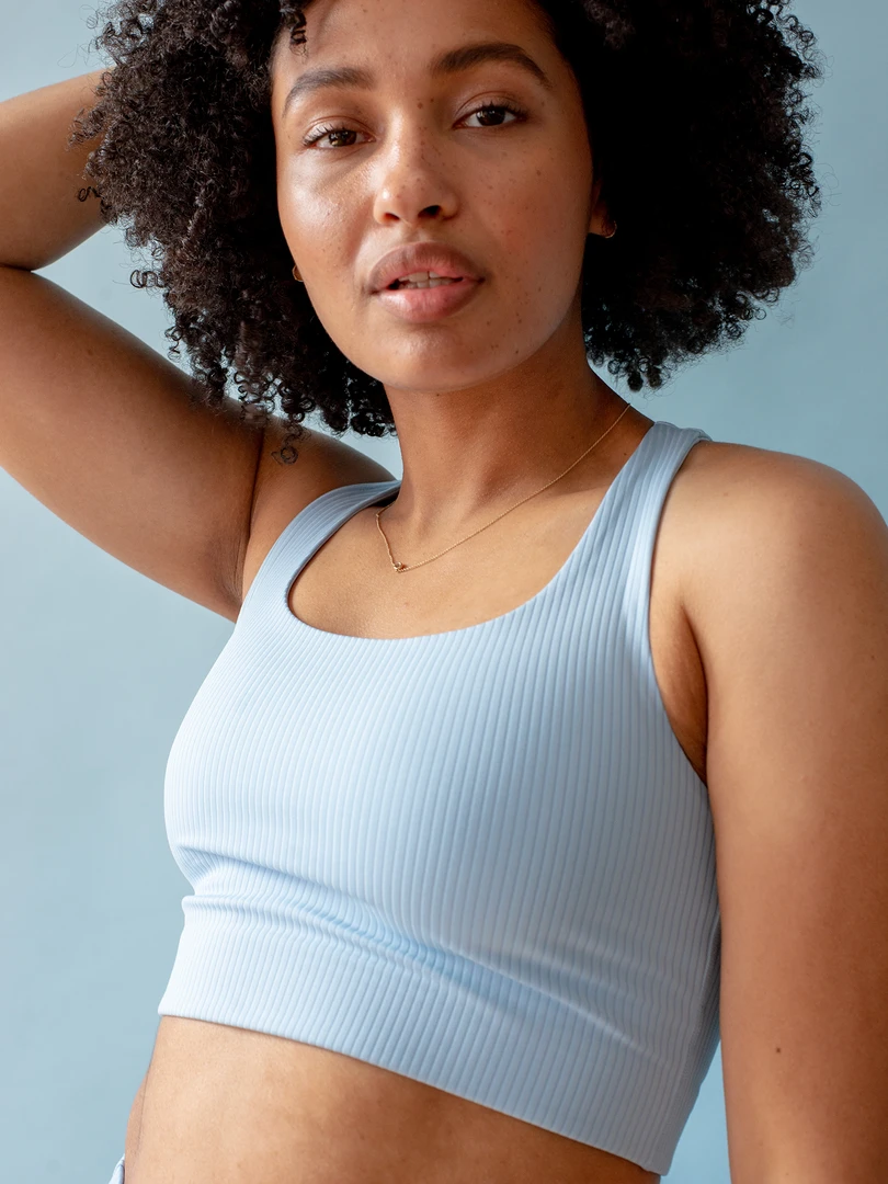 EASEDK01 Girlfriend Collective Rib Paloma Bra - Bluebell 3 EASEDK01 Girlfriend Collective Rib Paloma Bra - Bluebell