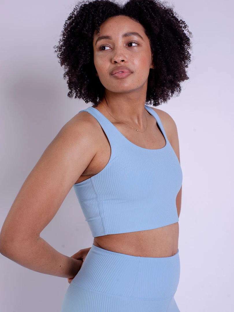 EASEDK01 Girlfriend Collective Rib Paloma Bra - Bluebell 5 EASEDK01 Girlfriend Collective Rib Paloma Bra - Bluebell
