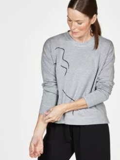 BRAINT01 Clothing Thought Life Drawing Bamboo Fleece Sweater - Grey Marle
