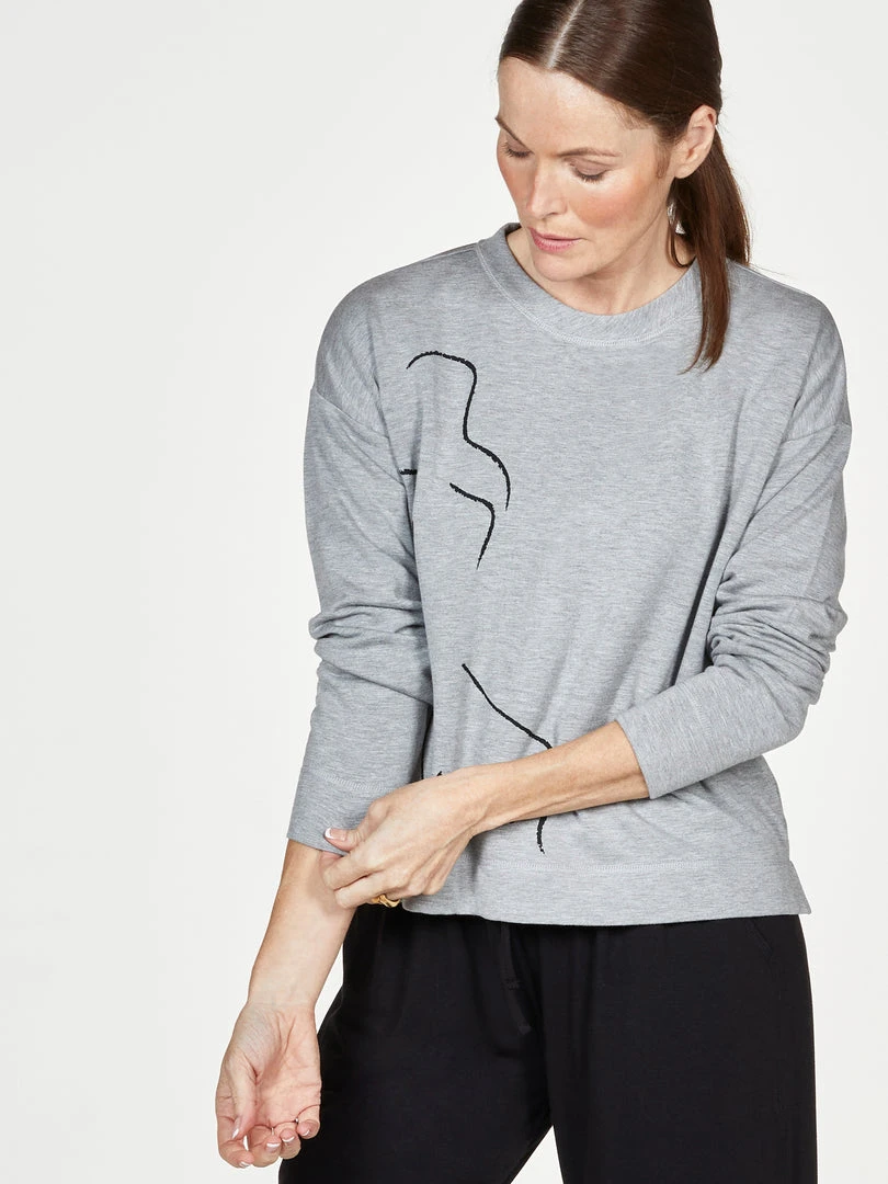 BRAINT01 Clothing Thought Life Drawing Bamboo Fleece Sweater - Grey Marle 3 BRAINT01 Clothing Thought Life Drawing Bamboo Fleece Sweater - Grey Marle