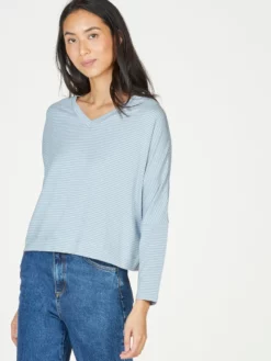 BRAINT01 Thought Isobel Bamboo Batwing Sleeve Top - Foam Blue