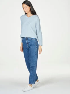 BRAINT01 Thought Isobel Bamboo Batwing Sleeve Top - Foam Blue
