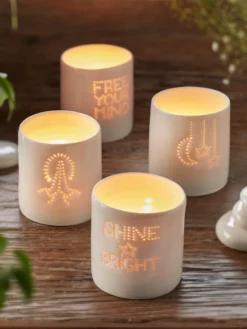 LUNALI01 Wellbeing & Lifestyle Yogamatters Handmade Porcelain Tea Light Holder - Free Your Mind