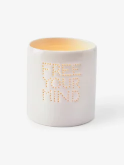 LUNALI01 Wellbeing & Lifestyle Yogamatters Handmade Porcelain Tea Light Holder - Free Your Mind