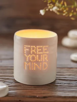 LUNALI01 Wellbeing & Lifestyle Yogamatters Handmade Porcelain Tea Light Holder - Free Your Mind