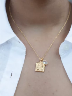 GODDES01 Goddess Charms Warriors Of Love Pendant Necklace With Rose Quartz Power Stone - Gold 6 GODDES01 Goddess Charms Warriors Of Love Pendant Necklace With Rose Quartz Power Stone - Gold