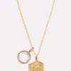 GODDES01 Goddess Charms Warriors Of Love Pendant Necklace With Rose Quartz Power Stone - Gold