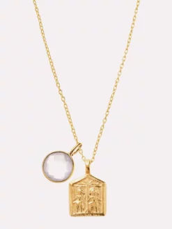 GODDES01 Goddess Charms Warriors Of Love Pendant Necklace With Rose Quartz Power Stone - Gold