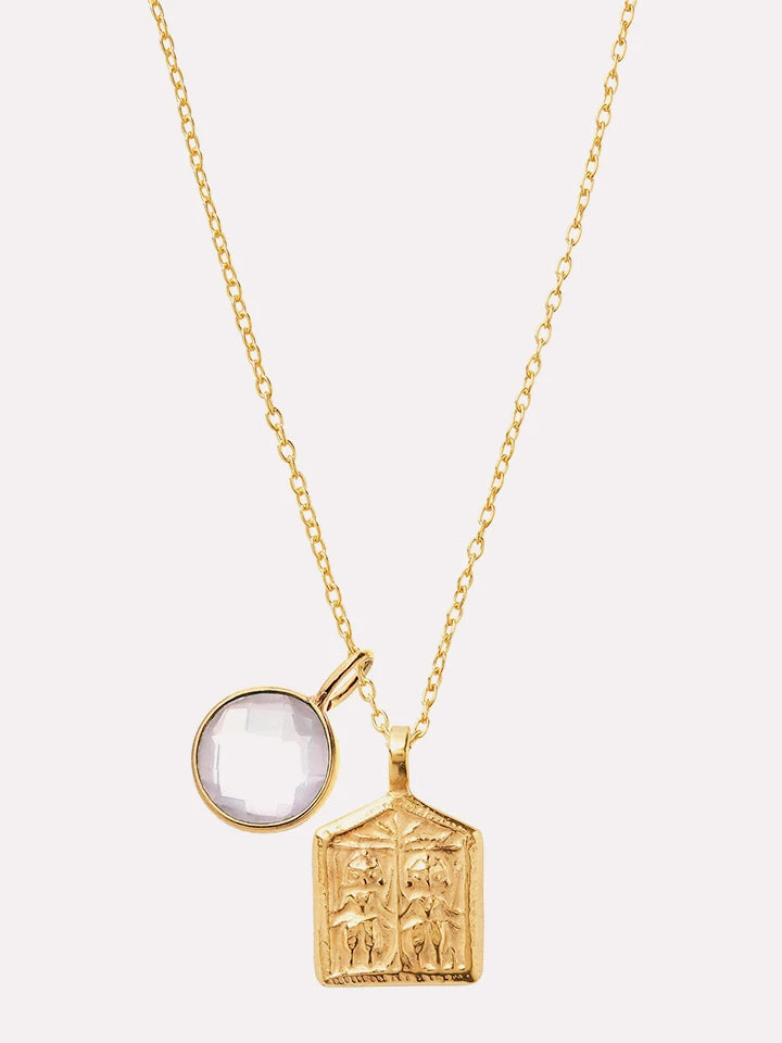 GODDES01 Goddess Charms Warriors Of Love Pendant Necklace With Rose Quartz Power Stone - Gold 3 GODDES01 Goddess Charms Warriors Of Love Pendant Necklace With Rose Quartz Power Stone - Gold