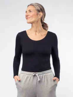 SINEAD01 Clothing Gossypium Scoop Long Sleeve Bodysuit - Black