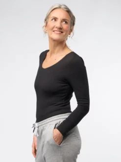 SINEAD01 Clothing Gossypium Scoop Long Sleeve Bodysuit - Black