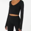 FROSTL01 Frost Body Mudra Long Sleeved Crop Tee - Black