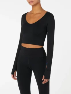 FROSTL01 Frost Body Mudra Long Sleeved Crop Tee - Black