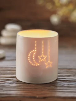 LUNALI01 Yogamatters Handmade Porcelain Tea Light Holder - Moon + Stars