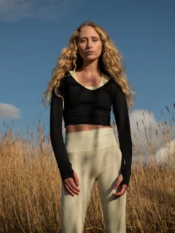 FROSTL01 Frost Body Mudra Long Sleeved Crop Tee - Black