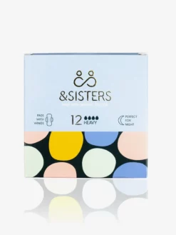 ANDSIS01 Wellbeing & Lifestyle &Sisters Organic Cotton Pads With Wings X 12 - Heavy