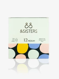 ANDSIS01 Wellbeing & Lifestyle &Sisters Organic Cotton Pads With Wings X 12 - Medium