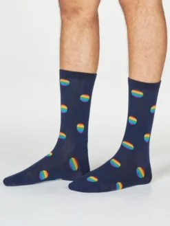BRAINT01 Clothing Thought Organic Cotton Men's Rainbow Socks - Spots Navy