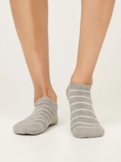 BRAINT01 Thought Classic Stripe Bamboo Trainer Socks - Mid Grey Marle Clothing