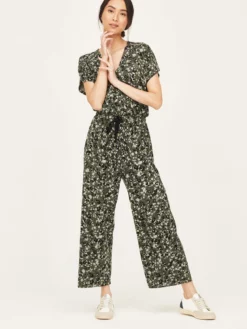BRAINT01 Clothing Thought Pepita Bamboo Wrap Front Jumpsuit - Green