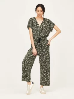 BRAINT01 Clothing Thought Pepita Bamboo Wrap Front Jumpsuit - Green