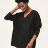 BRAINT01 Clothing Thought Relaxed Long Sleeve V-Neck Top - Black 2 BRAINT01 Clothing Thought Relaxed Long Sleeve V-Neck Top - Black