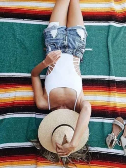 WESTPA01 West Path Baja Diamond Yoga Blanket - Turquoise Sunset