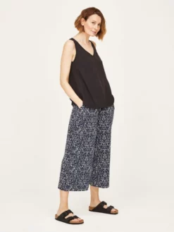 BRAINT01 Thought Bree Organic Cotton Paper Bag Waist Culottes - Navy