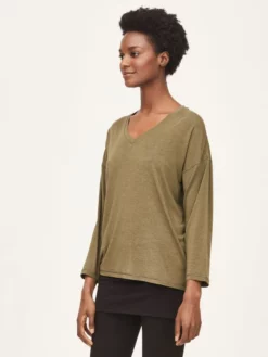 BRAINT01 Thought Naturally Soft SeaCell V-Neck Tee - Olive Green Clothing