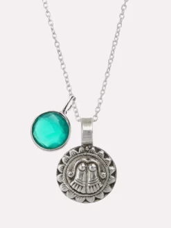 GODDES01 Wellbeing & Lifestyle Goddess Of Protection Pendant Necklace With Green Onyx Power Stone - Silver